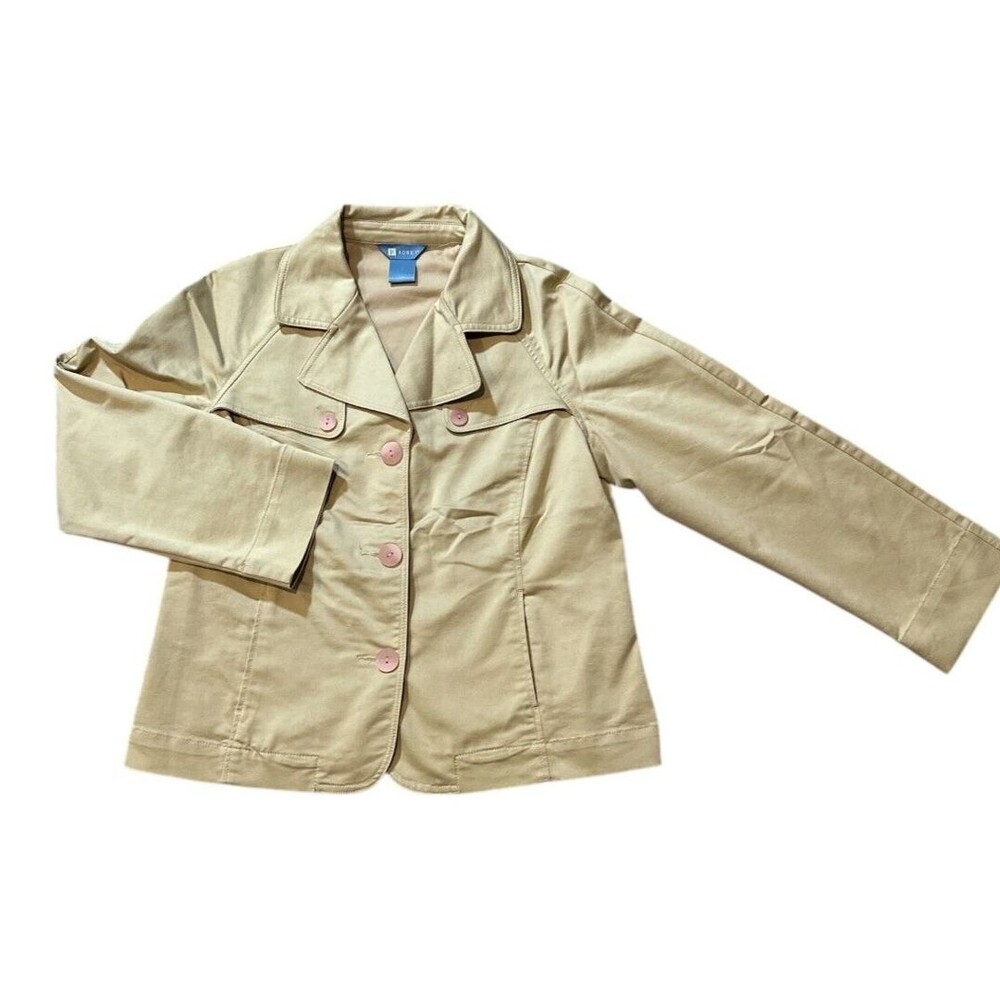 Koret Button Front Jacket Women's Size Medium‎ Beige with Pink Buttons